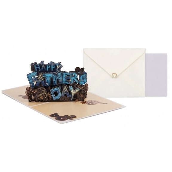 Father's Day Card Unique 3D Pop Up Greeting Card Gift for Dad, Husband, Grandpa from Son Daughter Wife Steampunk Mechanical Gears Design Includes Envelope and Blank Note Tag(1PC)