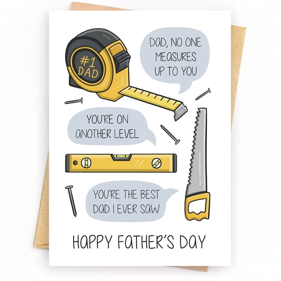 Fathers Day Card for Dad No One Measures Up to You Design with Tools Envelope Included, Blank Inside, Perfect for Father's Day Celebrations