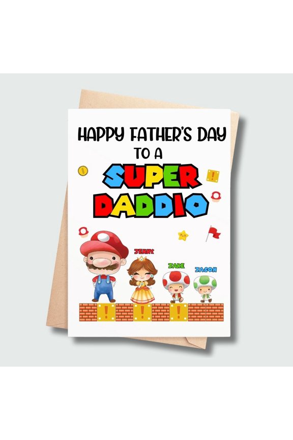 Father's Day Card for Super Daddio  Fun Video Game Theme Design  Blank Inside with Envelope  Perfect Gift for Dad, Stepdad, or Father Figure