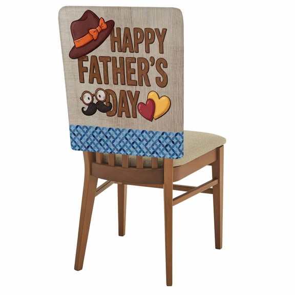 Father's Day Chair Covers Set of 2 Wood Grain Retro Love Heart Hat Brown Blue Chair Back Covers Stretch Removable Washable Slipcovers Protector for Dining Room Kitchen Party Decor