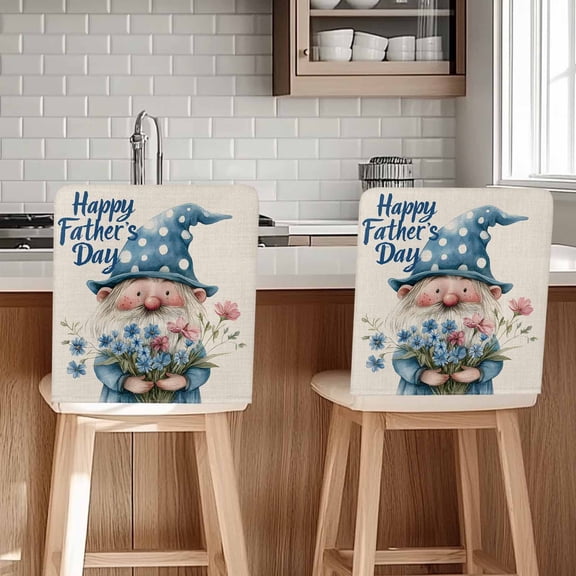 Father's Day Chair Covers Set of 8 Gnome Hold Blue Red Flowers Chair Back Covers Stretch Removable Washable Chairs Slipcovers Chair Protector for Dining Room Kitchen Party Decor