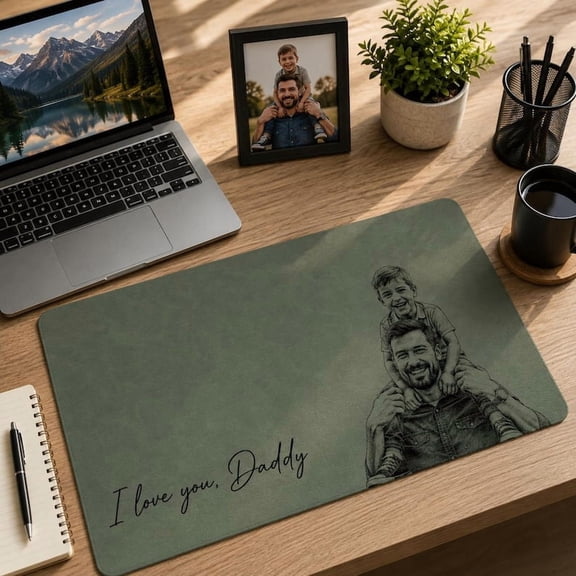 Father's Day Custom Photo Desk Pad, Personalized Leather Office Mouse Mat