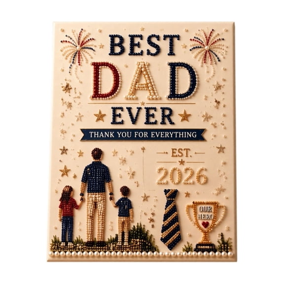 Father’s Day DIY Craft Kit with Beaded Embellishments, Handmade Canvas Art for Dad with Child Figure & Text Design Gift Set