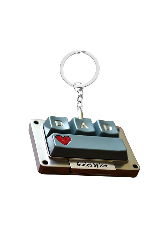 Father's Day Dad Keychain Gift, Funny Keyboard Keychains with Engraved Letter Blocks and Heart Accent, Durable Metal Square Key Ring Decoration for Men Father Papa Husband.