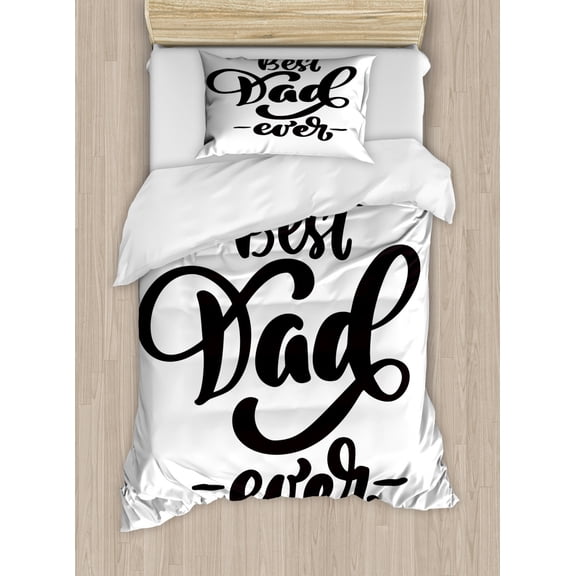 Father's Day Duvet Cover Set Twin Size, Monochrome Illustration of Cursive Bold Letters on a Plain Background, Decorative 2 Piece Bedding Set with 1 Pillow Sham, Charcoal Grey White, by Ambesonne