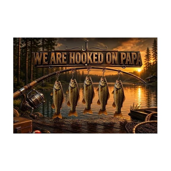 Father's Day Fishing Theme Canvas Wall Art, Heartfelt Confession Decor for Dad, Retro Sunset Lake Landscape
