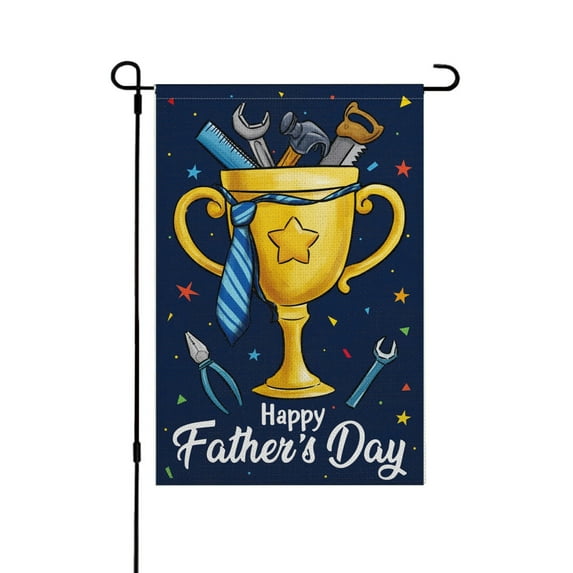 Father's Day Garden Flag Trophy Tool Welcome 12x18 Inch Double Sided Small Burlap for Daddy Papa Grandpa Holiday Yard Outdoor Sign Outside Home House Decoration