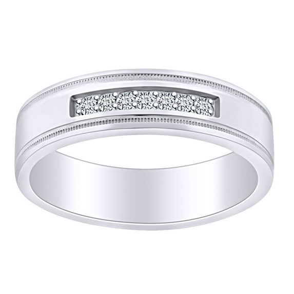 AFFY Father's Day Gift 0.15 Carat (Cttw) Round Shape White Natural Diamond Men's Engagement Wedding Band Ring In 14k Solid White Gold Ring Size-12.5