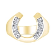 AFFY Father's Day Gift 0.16 Carat Cttw Round Shape White Natural Diamond Horseshoe Lucky Band Ring In 14k Solid Yellow Gold Ring Size-9