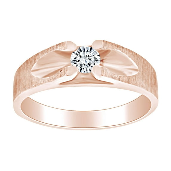 AFFY Father's Day Gift 0.29 Carat (Cttw) Round Shape White Natural Diamond Solitaire Men's Wedding Band Ring In 14k Solid Rose Gold Ring Size-11.5