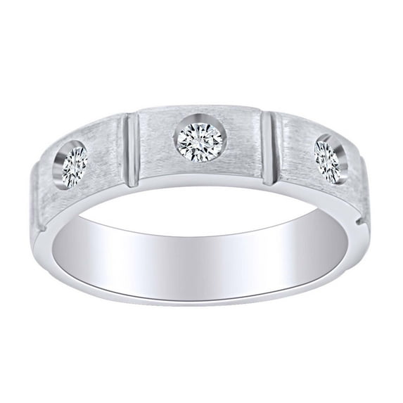 AFFY Father's Day Gift 0.30 Carat(Cttw) Round Shape White Natuyral Diamond Three Stone Men's Wedding Band Ring In 14k Solid White Gold Ring Size-12.5