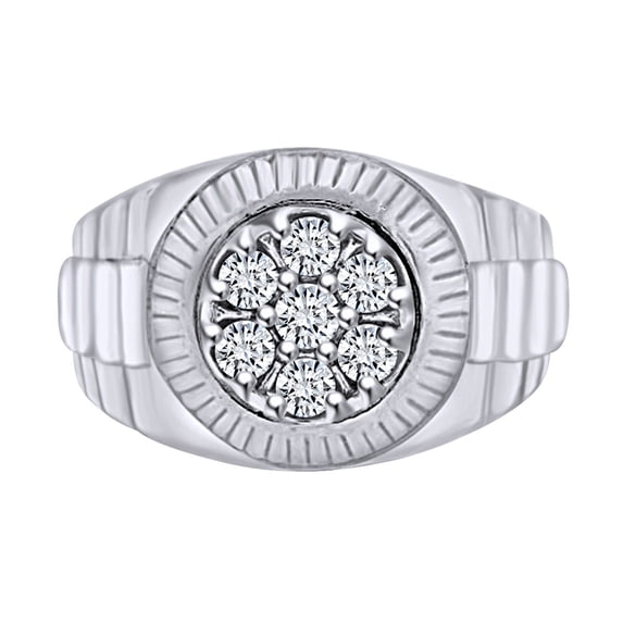 AFFY Father's Day Gift 0.40 Carat (Cttw) Round White Natural Diamond Two Tone Men's Fashion Wedding Band Ring In 14k Solid White Gold Ring Size-12