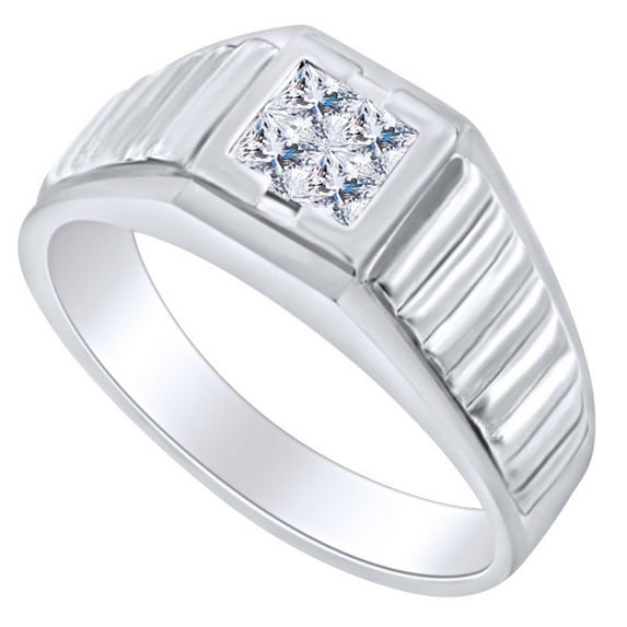 AFFY Father's Day Gift 0.41 Carat (Cttw) Princess White Natural Diamond Two Tone Men's Anniversary Band Ring In 14k Solid White Gold Ring Size-10.5
