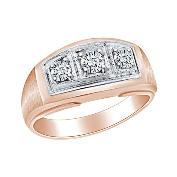 AFFY Father's Day Gift 0.47 Carat (Cttw) Round White Natural Diamond Three Stone Men's Engagement Wedding Ring In 14k Solid Rose Gold Ring Size-12.5