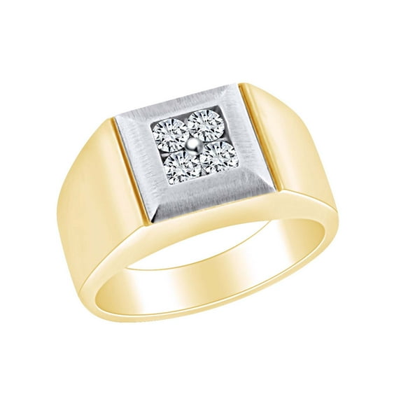 AFFY Father's Day Gift 0.54 Carat (Cttw) Round Cut White Natural Diamond Two Tone Men's Statement Band Ring In 14k Solid Yellow Gold Ring Size-10