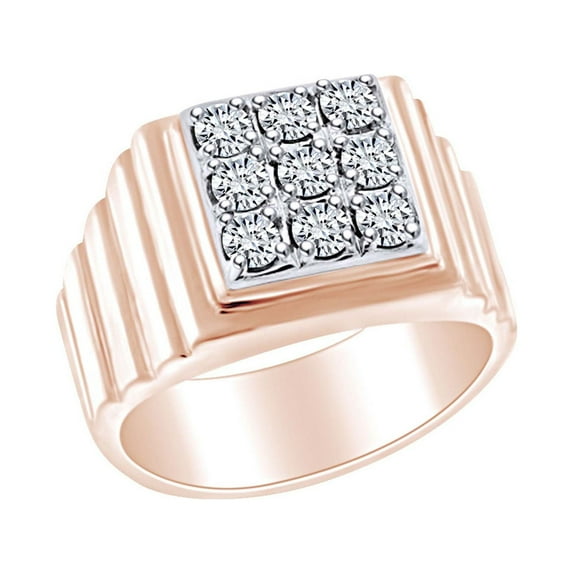 AFFY Father's Day Gift 0.99 Carat (Cttw) Round White Natural Diamond Square Frame Men's Cluster Wedding Band Ring 14k Solid Rose Gold Ring Size-9