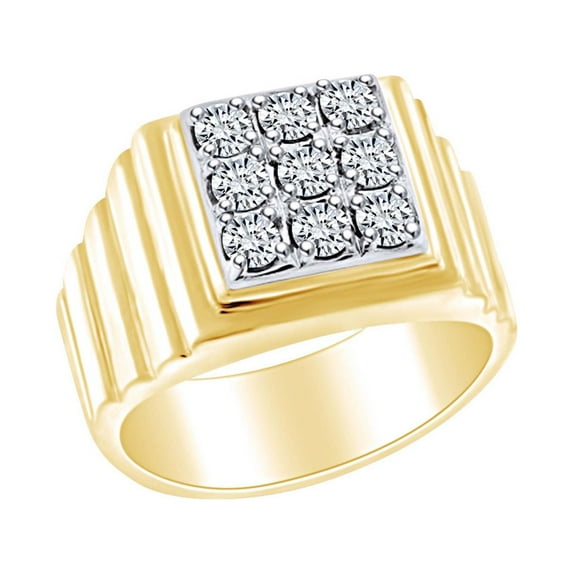 AFFY Father's Day Gift 0.99 Carat (Cttw) Round White Natural Diamond Square Frame Men's Cluster Wedding Band Ring 14k Solid Yellow Gold Ring Size-11