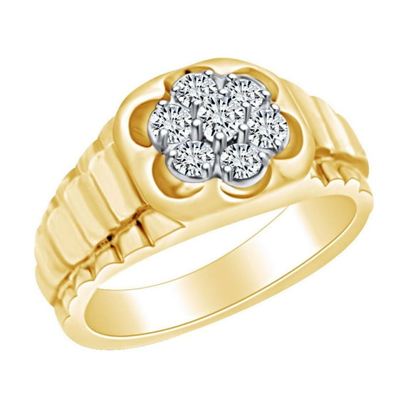AFFY Father's Day Gift 1/2 Carat Round White Natural Diamond Flower Frame Men's Wedding Band Ring In 14k Solid Yellow Gold (0.50 Cttw) Ring Size-10