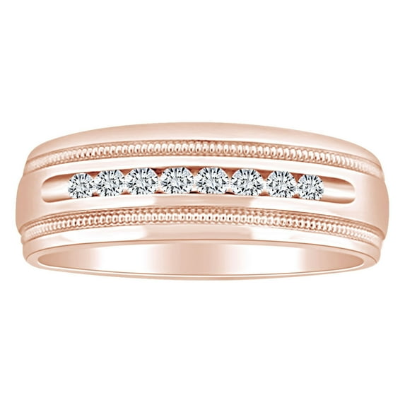AFFY Father's Day Gift 1/4 Carat Round Shape White Natural Diamond Men's Wedding Band Ring In 14k Solid Rose Gold (0.25 Cttw) Ring Size-14