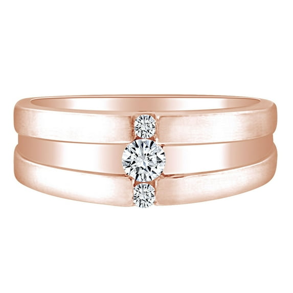 AFFY Father's Day Gift 1/5 Carat Round Cut White Natural Diamond Three Stone Men's Wedding Band Ring 10k Solid Rose Gold (0.50 Cttw) Ring Size-14