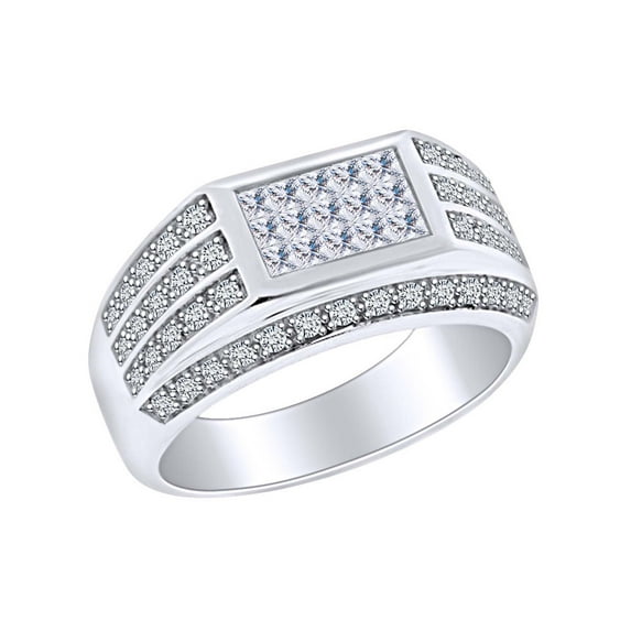 AFFY Father's Day Gift 1 Carat (Cttw) Princess & Round White Natural Diamond Men's Enjgagement Wedding Band Ring 10k Solid White Gold Ring Size-11.5