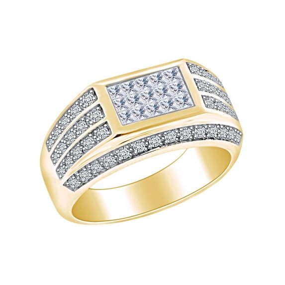 AFFY Father's Day Gift 1 Carat (Cttw) Princess & Round White Natural Diamond Men's Enjgagement Wedding Band Ring 10k Solid Yellow Gold Ring Size-14