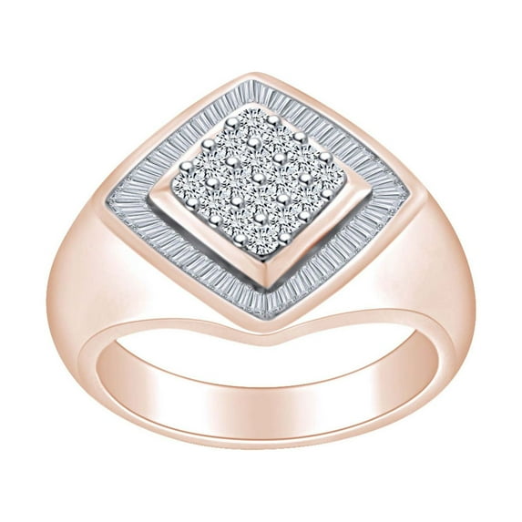 AFFY Father's Day Gift 1 Carat (Cttw) Round & Baguette Shape White Natural Diamond Men's Engagement Ring In 14k Solid Rose Gold Ring Size-10