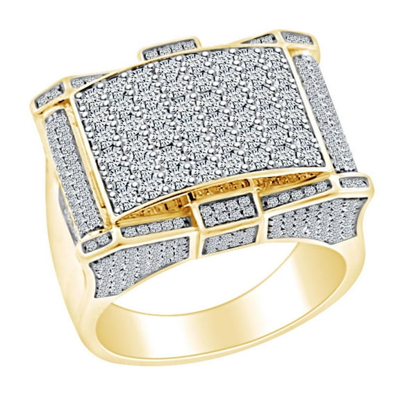 AFFY Father's Day Gift 2.25 Carat (Cttw) Round Cut White Natural Diamond Men's Cluster Fashion Wedding Band Ring 14k Solid Yellow Gold Ring Size-13