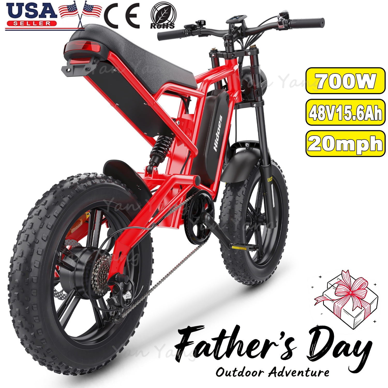 Father's Day Gift,2025 NEW,Red 700W Electirc Bike for Adult