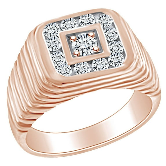 AFFY Father's Day Gift 3/4 Carat Round White Natural Diamond Men's Statement Anniversary Band Ring In 14k Solid Rose Gold (0.75 Cttw) Ring Size-9