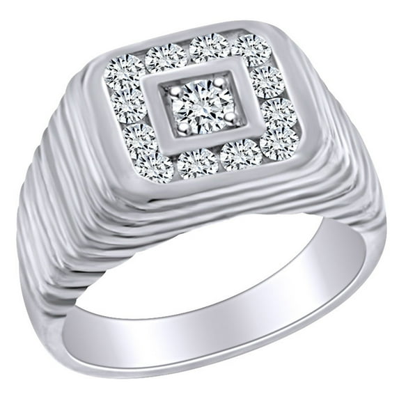 AFFY Father's Day Gift 3/4 Carat Round White Natural Diamond Men's Statement Anniversary Band Ring In 14k Solid White Gold (0.75 Cttw) Ring Size-12