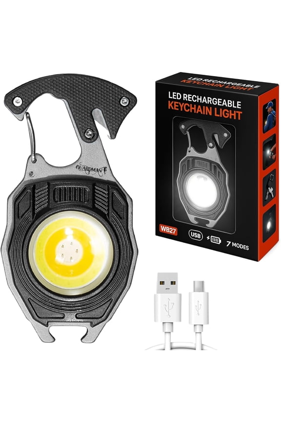 Fathers Day Gift for Dad LED Flashlight Multitool Keychain with Magnet, EDC Emergency Tool, Carabiner, Bottle Opener, Screwdriver, Camping & Survival Gear Men