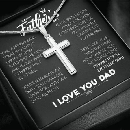 Father's Day Gift, Father Birthday Gift, Gift For Dad, Father Cross Necklace, Message Card For Dad, Father Daughter Gift