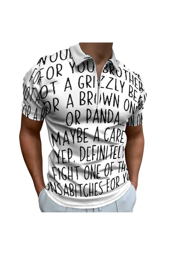 Father's Day Gift Ideas Would Fight A Bear For You Dad Men Zipper T-shirt Summer Casual Short Sleeve T-shirt Top