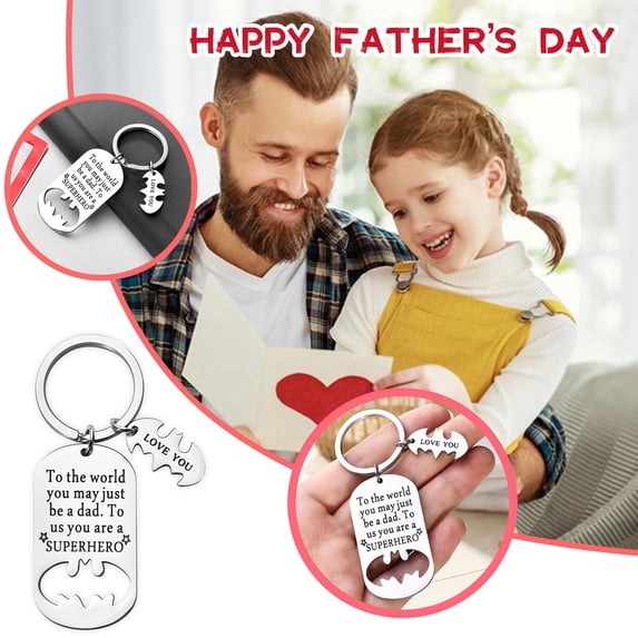 Father's Day Gift Keychain for Dad from Daughter or Son Personalized Birthday Present for Father Heart Shape Stainless Steel Keyring Family Love Keepsake Home Decor Gift