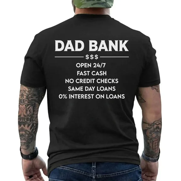 Father’s Day Gift Men Cotton Tee, Funny Dad Bank Family Humor Short Sleeve Daily Casual Printed Top