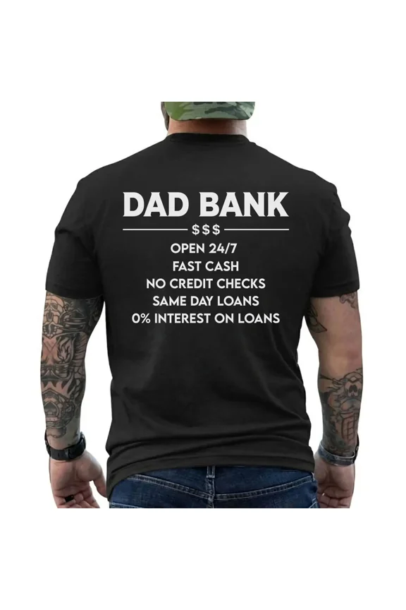 Father’s Day Gift Men Cotton Tee, Funny Dad Bank Family Humor Short Sleeve Daily Casual Printed Top