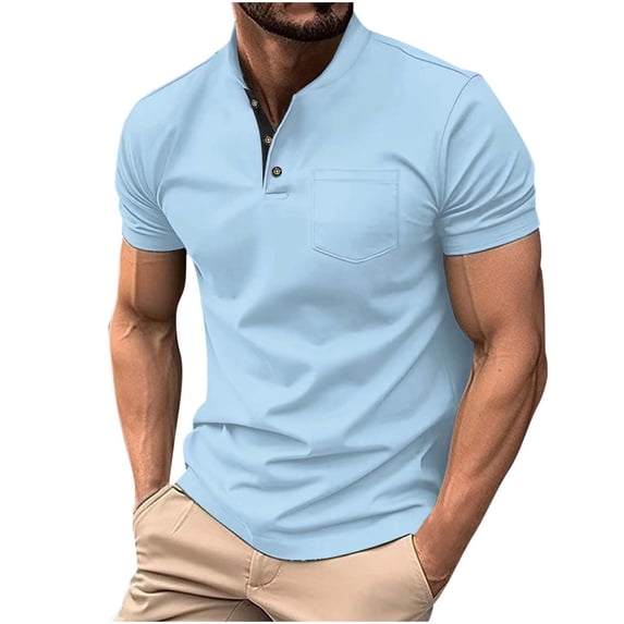 Father's Day Gift: Mens Short Sleeve Henley Shirts Muscle Fit Summer Quick Dry Athletic Workout T-Shirts 3 Button Band Collar Casual Front Placket Tee with Pocket