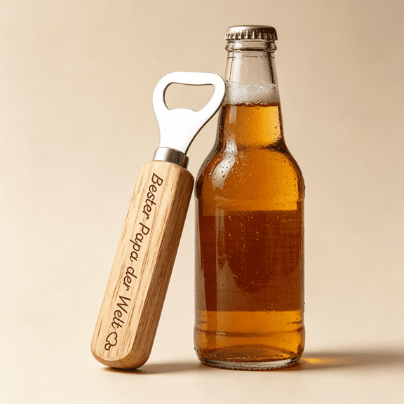Father's Day Gift Personalized Wooden Bottle Opener for Dad, Pocket Size Steel Beer Opener, "Best Papa in the World" Laser Engraved, Father's Birthday Gift BBQ Accessory