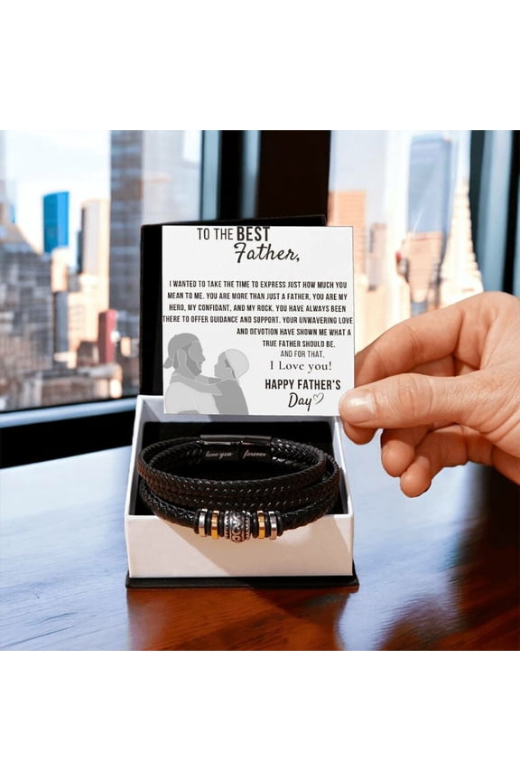Father's Day Gift for Special Dad, Gift for Best Father, Personalized Vegan Leather Engraved Bracelet for Men in Gift Box with Heart Touching Message Card, Gift for Him