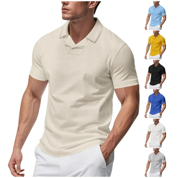 Father's Day Gift!Summer Fashion Mens T-shirts Plus Size New Style Solid Color Casual Ventilate Loose Lapel Short Sleeve Save 65% Instantly!