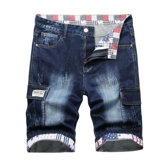 Father's Day Gifts DDAPJ pyju Men's Slim Fit Stretch Denim Shorts Ripped Skinny Jean Shorts for Men Fashion Casual Straight Leg Short Pants Dark Blue M