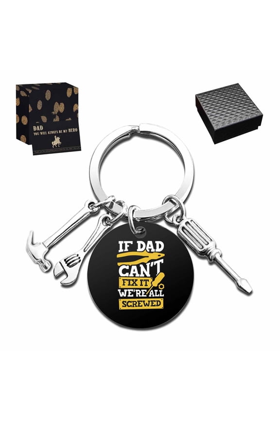 Father’s Day Gifts Keychain Gifts from Son Daughter Children Round Keyring Birthday Christmas Gifts for Dad Papa Daddy - If Dad Can't Fix It No One Can Black 04