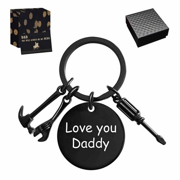 Father’s Day Gifts Keychain Gifts from Son Daughter Children Round Keyring Birthday Christmas Gifts for Dad Papa Daddy - Love you Dad Black 01