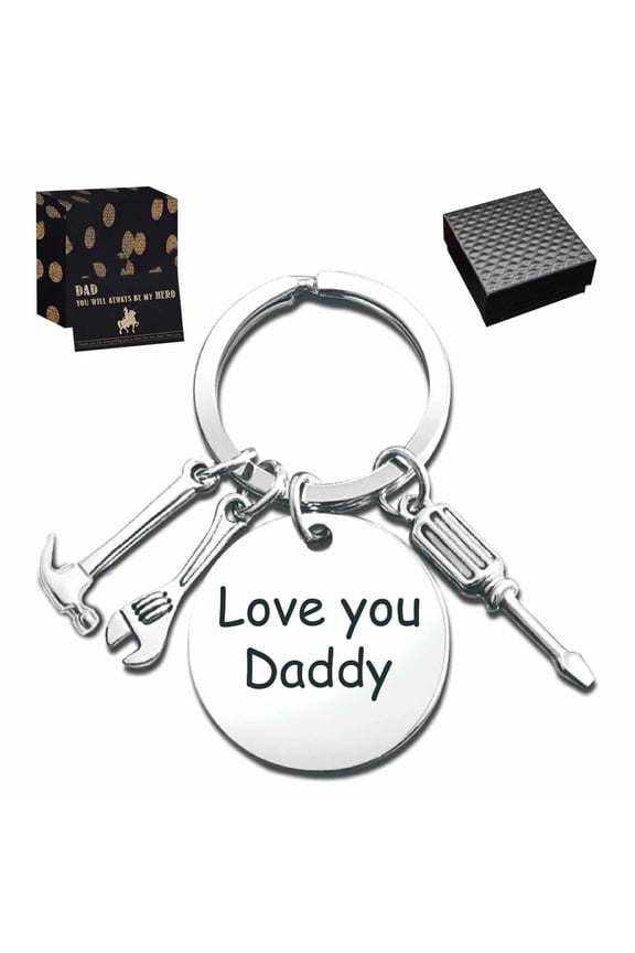Father’s Day Gifts Keychain Gifts from Son Daughter Children Round Keyring Birthday Christmas Gifts for Dad Papa Daddy - Love you Dad Silver 01