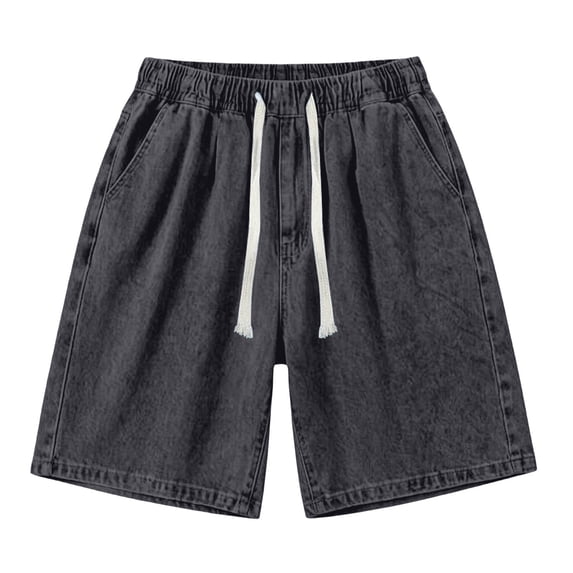 SBYOJLPB Men's Jeans Shorts Drawstring Elastic Waist Summer Loose Straight Denim Shorts