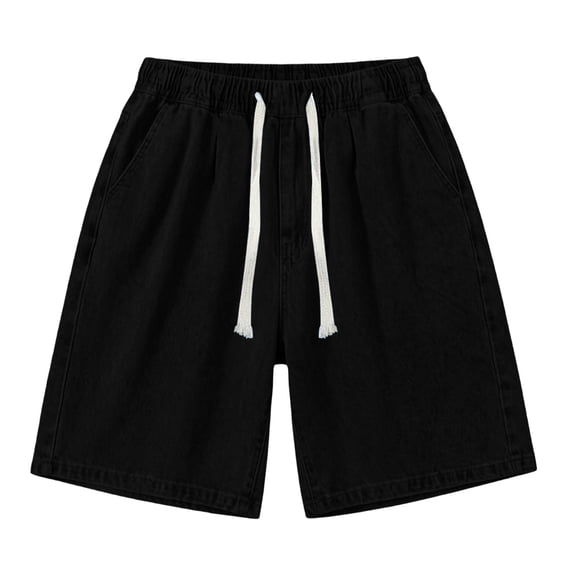 SBYOJLPB Men's Jeans Shorts Drawstring Elastic Waist Summer Loose Straight Denim Shorts