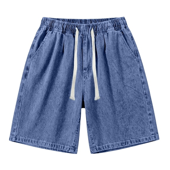 SBYOJLPB Men's Jeans Shorts Drawstring Elastic Waist Summer Loose Straight Denim Shorts