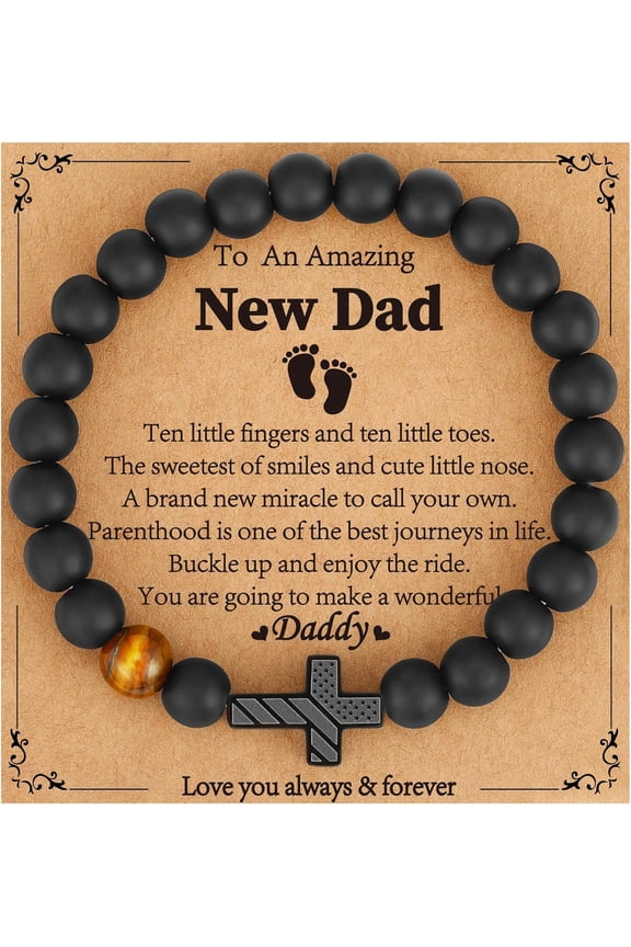Father's Day Gifts New Dad Stepdad Husband Boyfriend Cross Bead Bracelet Daughter Son Wife Girlfriend Gifts for Dad