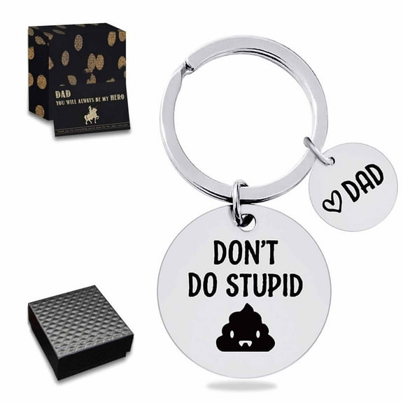 Father’s Day Gifts from Son Daughter Children Keychain Gifts with Round Tag Keyring Birthday Christmas Gifts for Papa Daddy - DON'T DO STUPID Silver 01